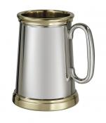 Extra Heavy Pewter and Brass  1 Pint Tankard